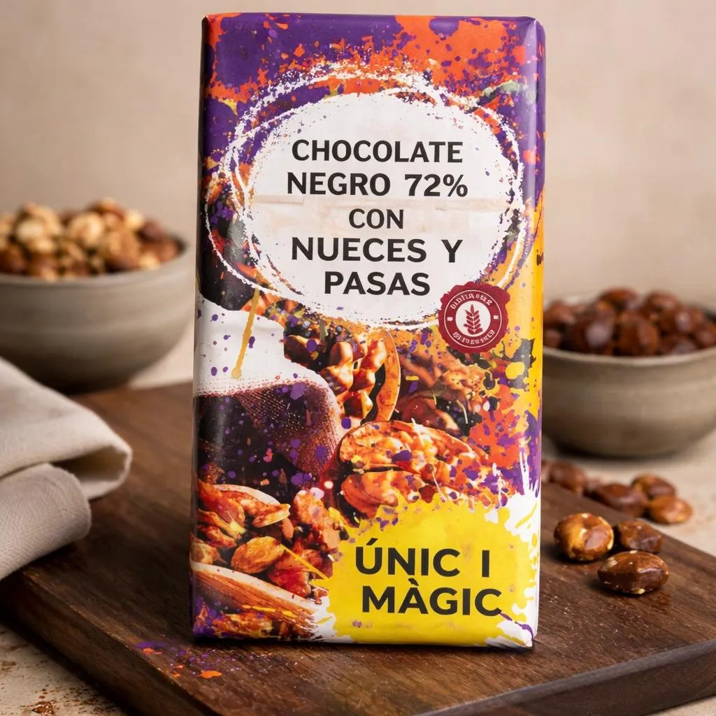 CHOCO NEGRO 72% NUECES Y PASAS 125 GR